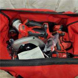 AS-IS Milwaukee M18 18-Volt Lithium-Ion Cordless Combo Tool Kit (5-Tool) with (1) 3.0Ah and (1) 1.5Ah Battery, (1) Charger, (1) Tool Bag