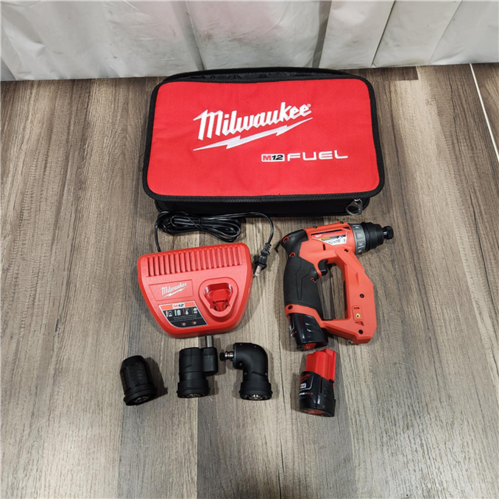 AS IS Milwaukee M12 FUEL 12V Lithium-Ion Brushless Cordless 4-in-1 Installation 3/8 in. Drill Driver Kit with 4-Tool Heads