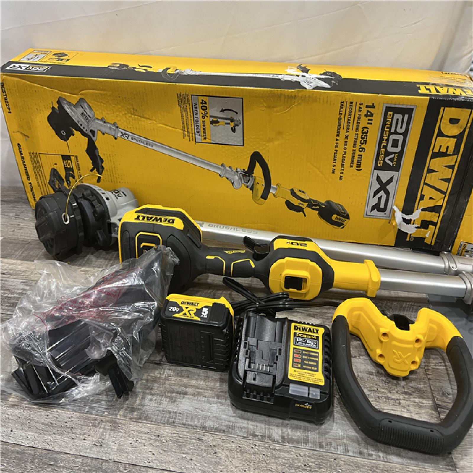 AS-IS DeWalt 20V MAX 14 in. Brushless Cordless Battery Powered Foldable String Trimmer Kit with (1) 5 Ah Battery & Charger