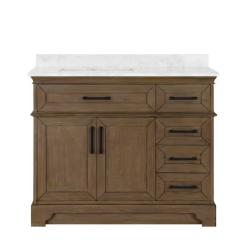 DALLAS LOCATION - Home Decorators Collection Cherrydale 42 in. Single Sink Almond Latte Bath Vanity with White Engineered Marble Top (Assembled)