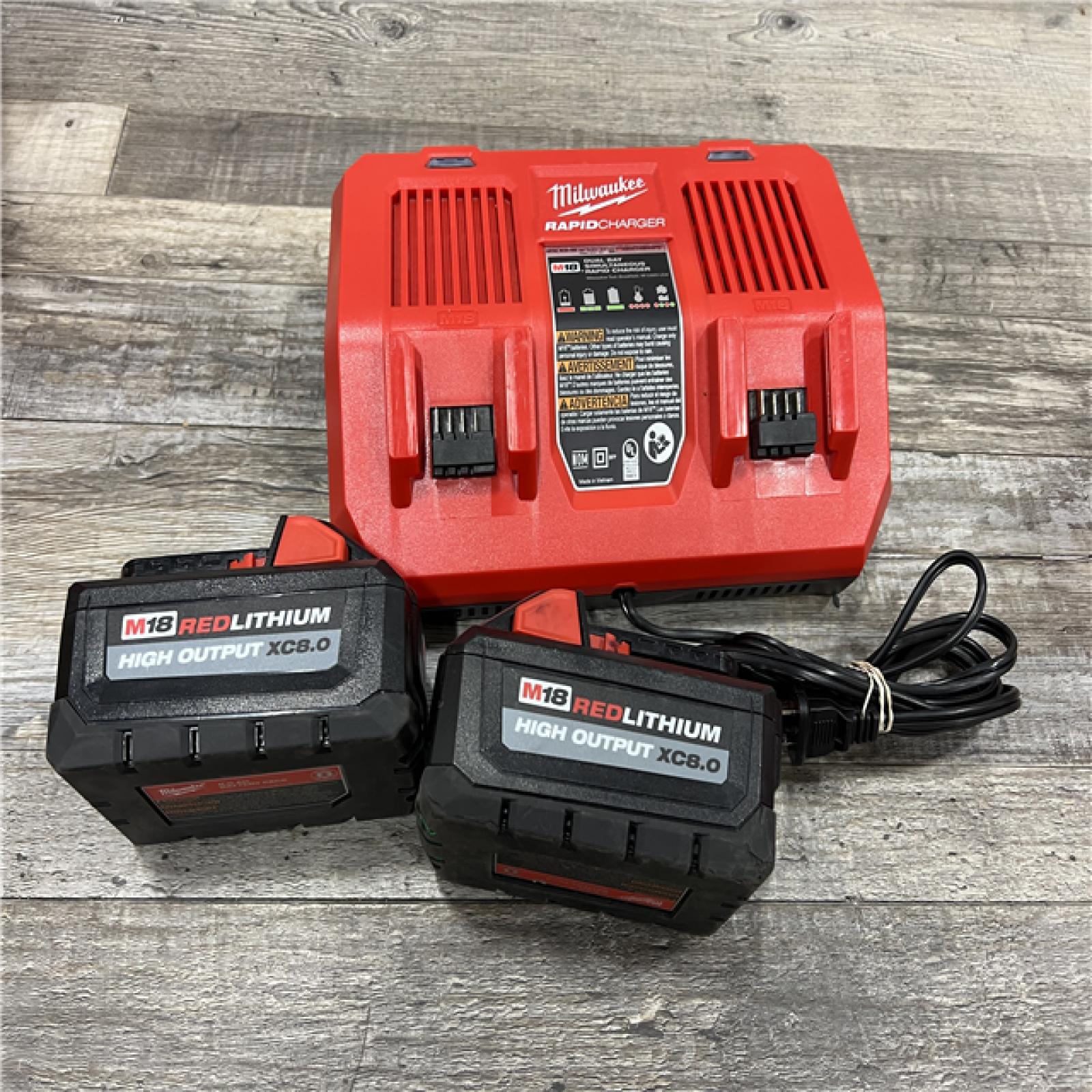 AS-IS MILWAUKEE M18 18V Lithium-Ion Dual Bay Rapid Battery Charger W/ (2) 8Ah HIGH OUTPUT Batteries