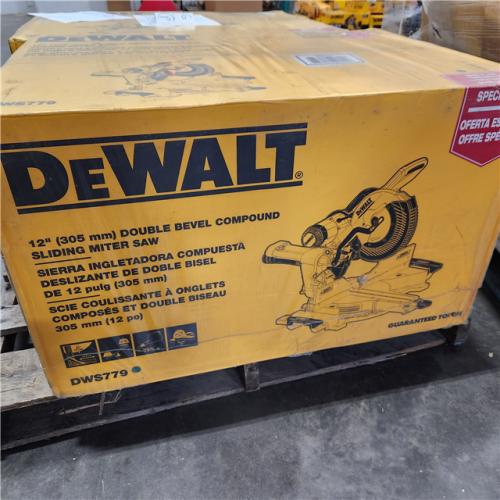 Dallas Location - NEW- DEWALT 15 Amp Corded 12 in. Double Bevel Sliding Compound Miter Saw, Blade Wrench and Material Clamp