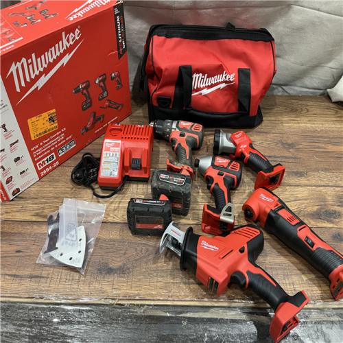 AS-IS Milwaukee M18 18V Lithium-Ion Cordless Combo Kit (5-Tool) with (2) Batteries, Charger and Tool Bag