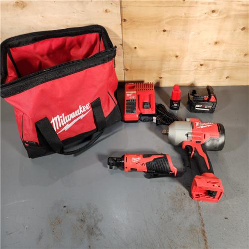 HOUSTON LOCATION - AS-IS (APPEARS LIKE NEW) M12/M18 12/18V Lithium-Ion Cordless 3/8 in. Ratchet and 1/2 in. High Torque Impact Wrench with Friction Ring Combo Kit