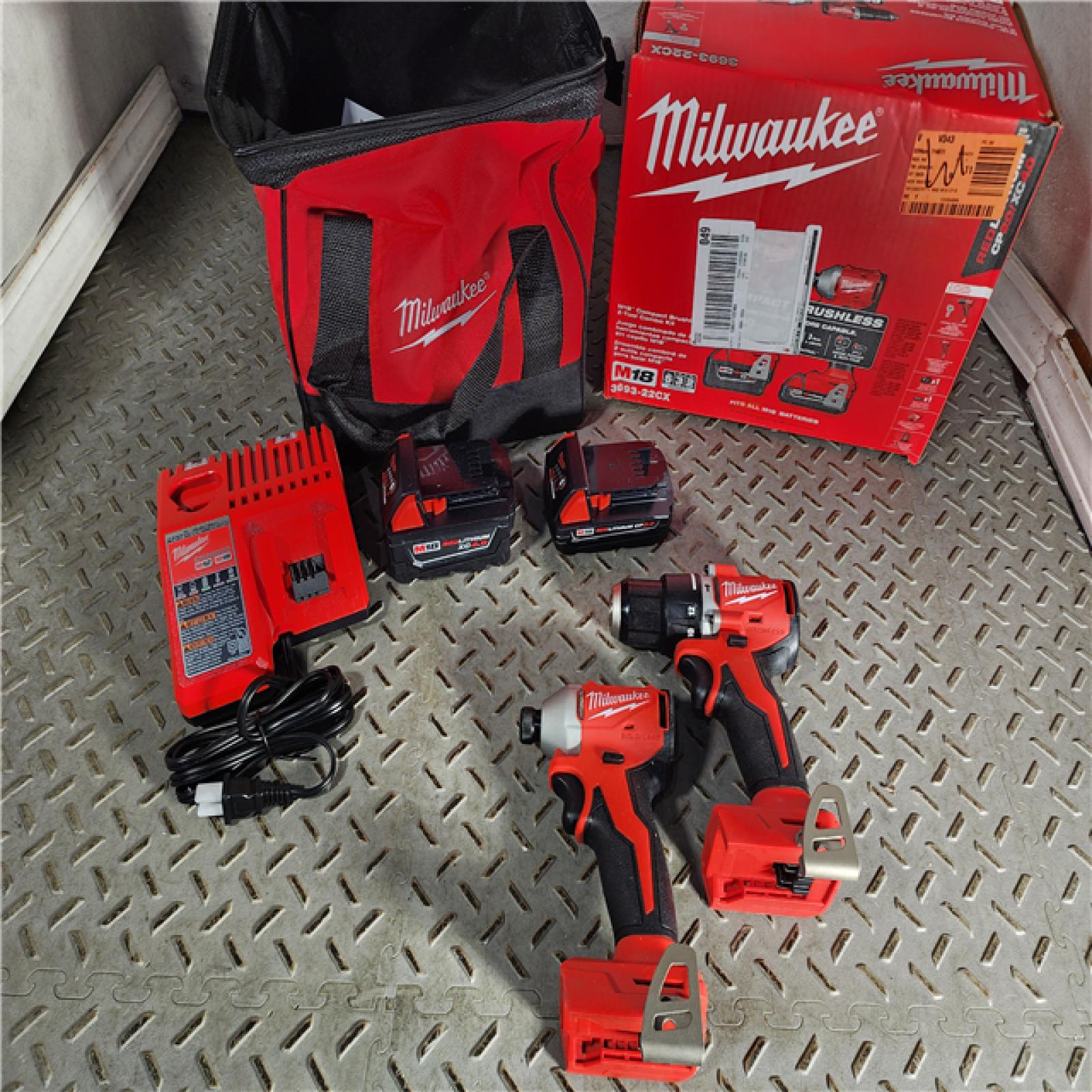 HOUSTON LOCATION - AS-IS M18 18-Volt Lithium-Ion Brushless Cordless Compact Hammer Drill/Impact Combo Kit (2-Tool) with (2) Batteries, Bag