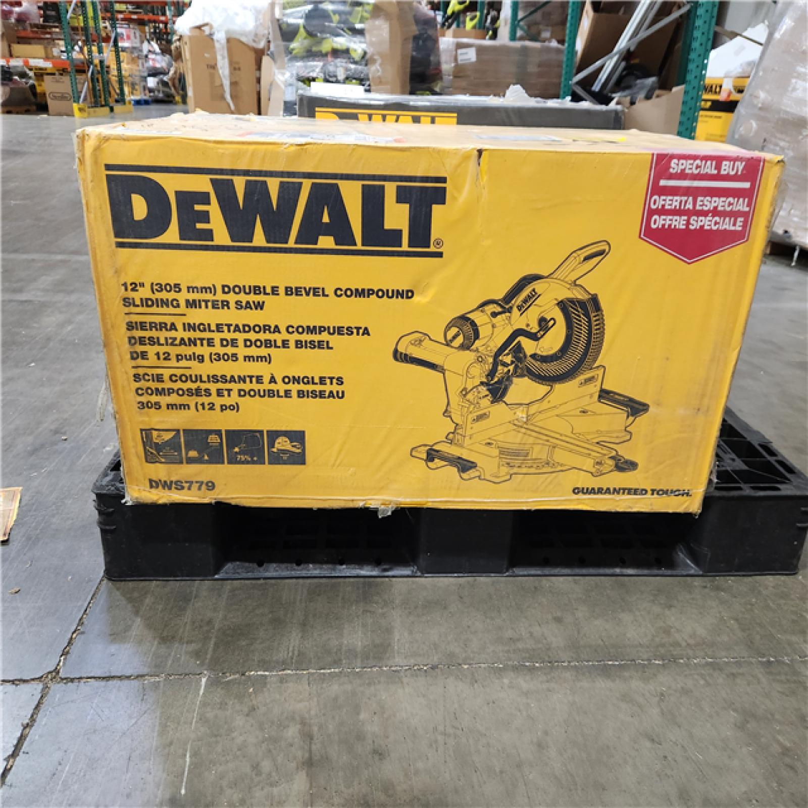 Dallas Location - NEW- DEWALT 15 Amp Corded 12 in. Double Bevel Sliding Compound Miter Saw, Blade Wrench and Material Clamp