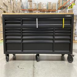 DALLAS LOCATION - Husky 72 in. W x 24 in. D Heavy Duty 18-Drawer Mobile Workbench Cabinet with Adjustable-Height Hardwood Top in Matte Black