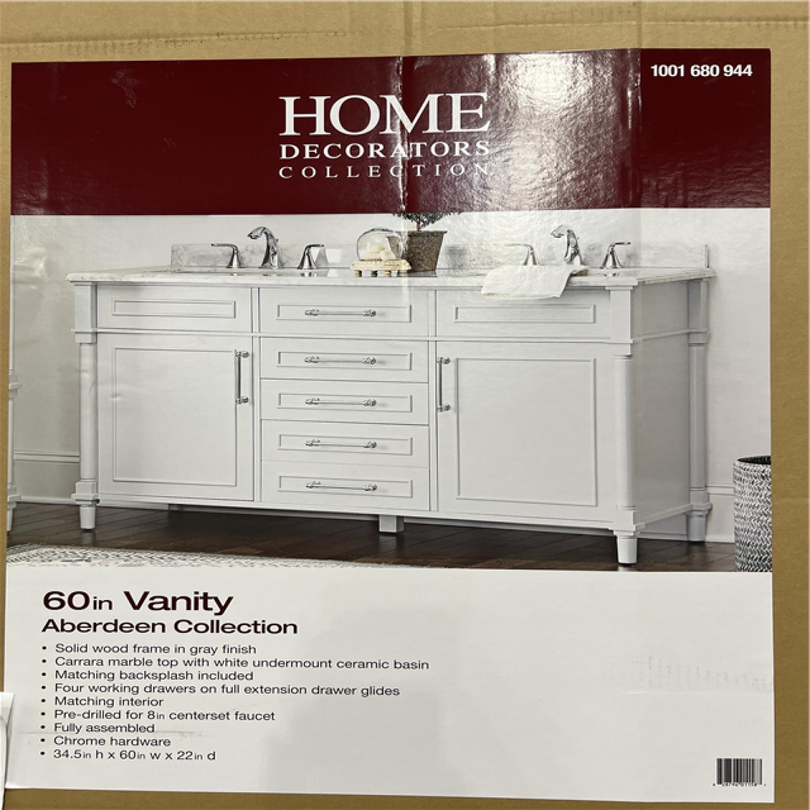 DALLAS LOCATION - AS-IS HOME DECORATORS ABERDEEN 60 VANITY (LOT OF 27)