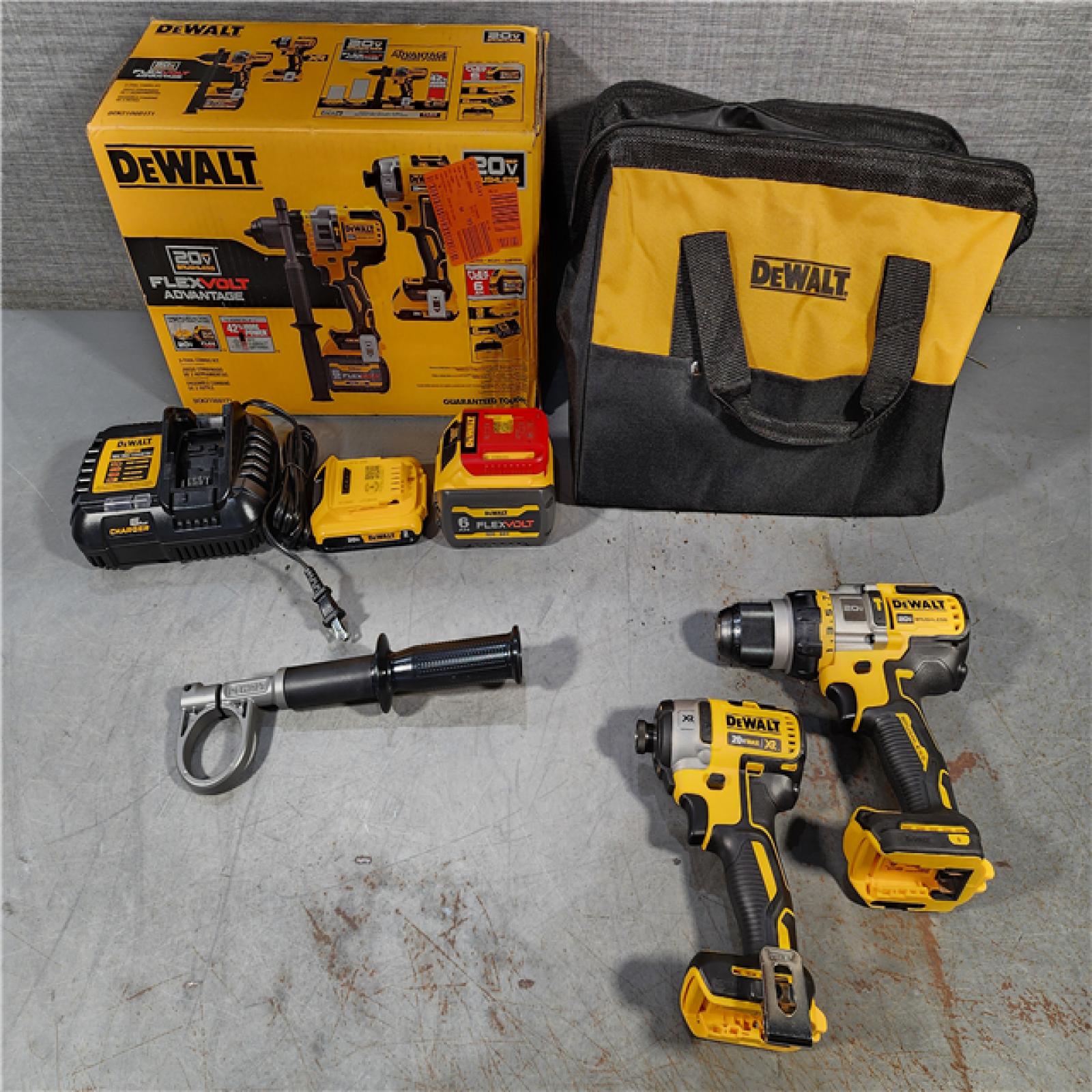 HOUSTON LOCATION - AS-IS (APPEARS LIKE NEW) DEWALT 20V MAX Cordless Brushless Hammer Drill/Driver 2 Tool Combo Kit with FLEXVOLT ADVANTAGE