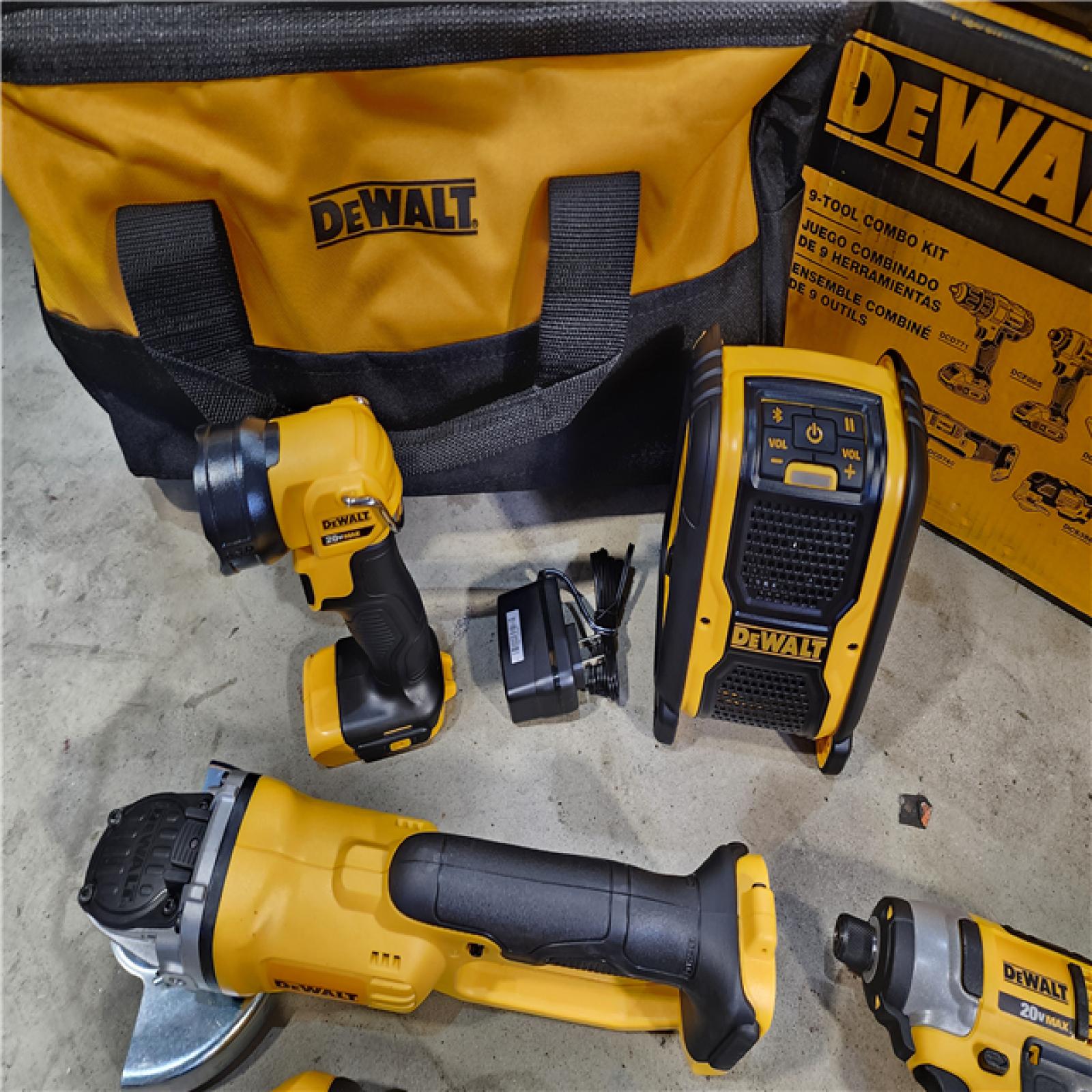 HOUSTON LOCATION - AS-IS (APPEARS LIKE NEW) Dewalt 20V MAX 9-Tool Power-Tool Combo Kit W/ Soft Case Including 2 Batteries & Charger