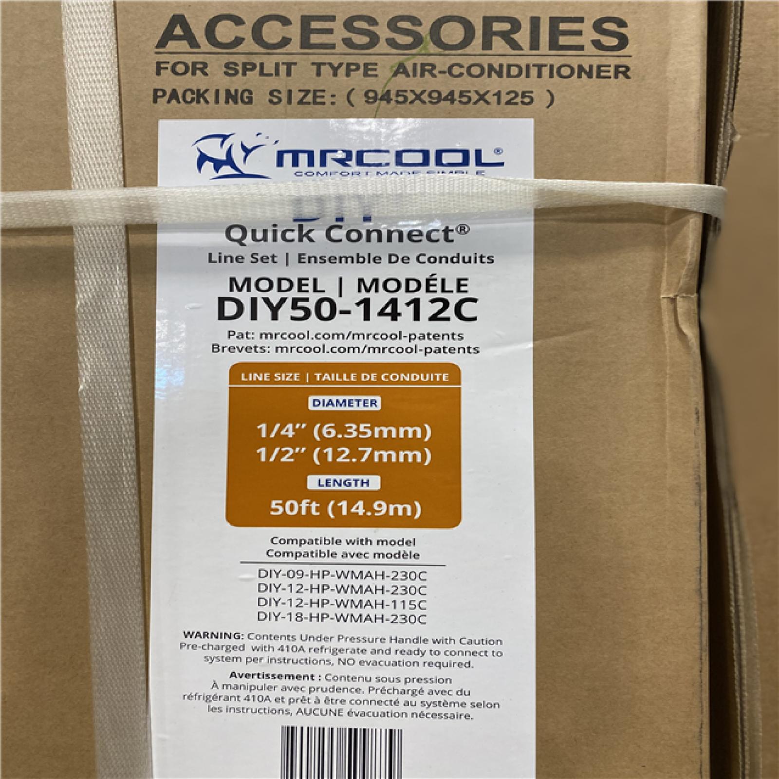 DALLAS LOCATION - MRCOOL 50ft x 1/4in x 1/2in Pre-Charged Line-Set and DIY Pro Cable for DIY 9000, 12000 and 18000 BTU Wall Mounted Air Handler