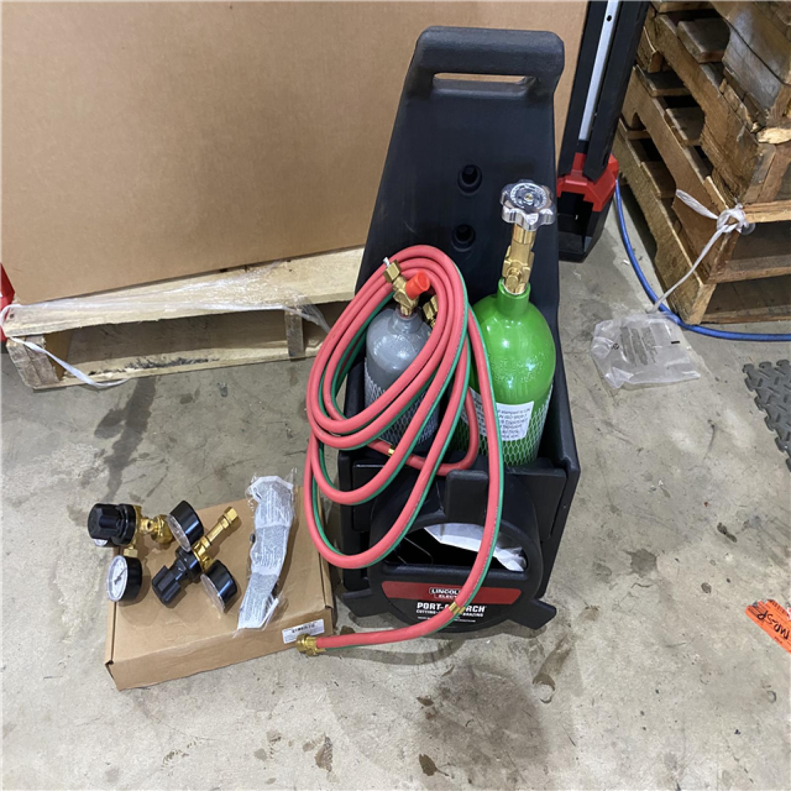 Houston location AS-IS Lincoln Electric Port-a-Torch Kit with Oxygen and Acetylene Tanks and 3/16 in. X 12 Ft. Hose  for Cutting Welding and Brazing