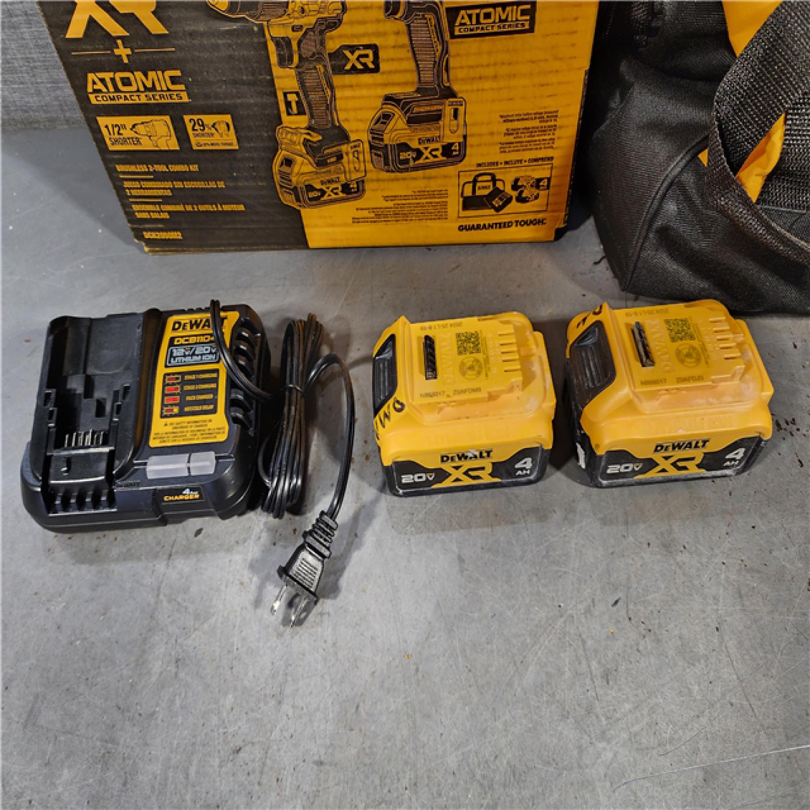 HOUSTON LOCATION - AS-IS DEWALT 20V MAX XR Hammer Drill and ATOMIC Impact Driver 2 Tool Cordless Combo Kit with (2) 4.0Ah Batteries, Charger, and Bag