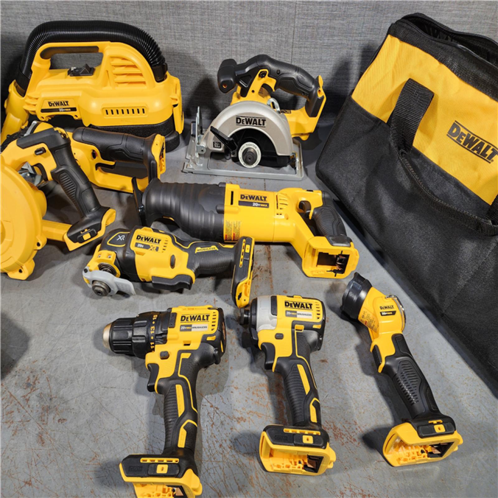 HOUSTON LOCATION - AS-IS (APPEARS LIKE NEW) DEWALT 20-Volt Max Lithium-Ion 10-Tool Cordless Combo Kit with Two 2.0 Ah Batteries, Charger and 2 Bags