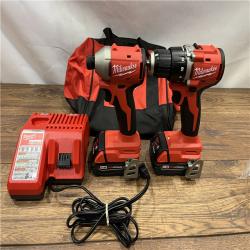 AS IS M18 18V Lithium-Ion Brushless Cordless Compact Drill/Impact Combo Kit (2-Tool) W/(2) 2.0 Ah Batteries, Charger & Bag