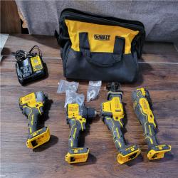 CALIFORNIA PARTIAL DEWALT 20V MAX BRUSHLESS 4-TOOL COMBO KIT (CHARGER AND BAG INCLUDED) (BATTERIES NOT INCLUDED)