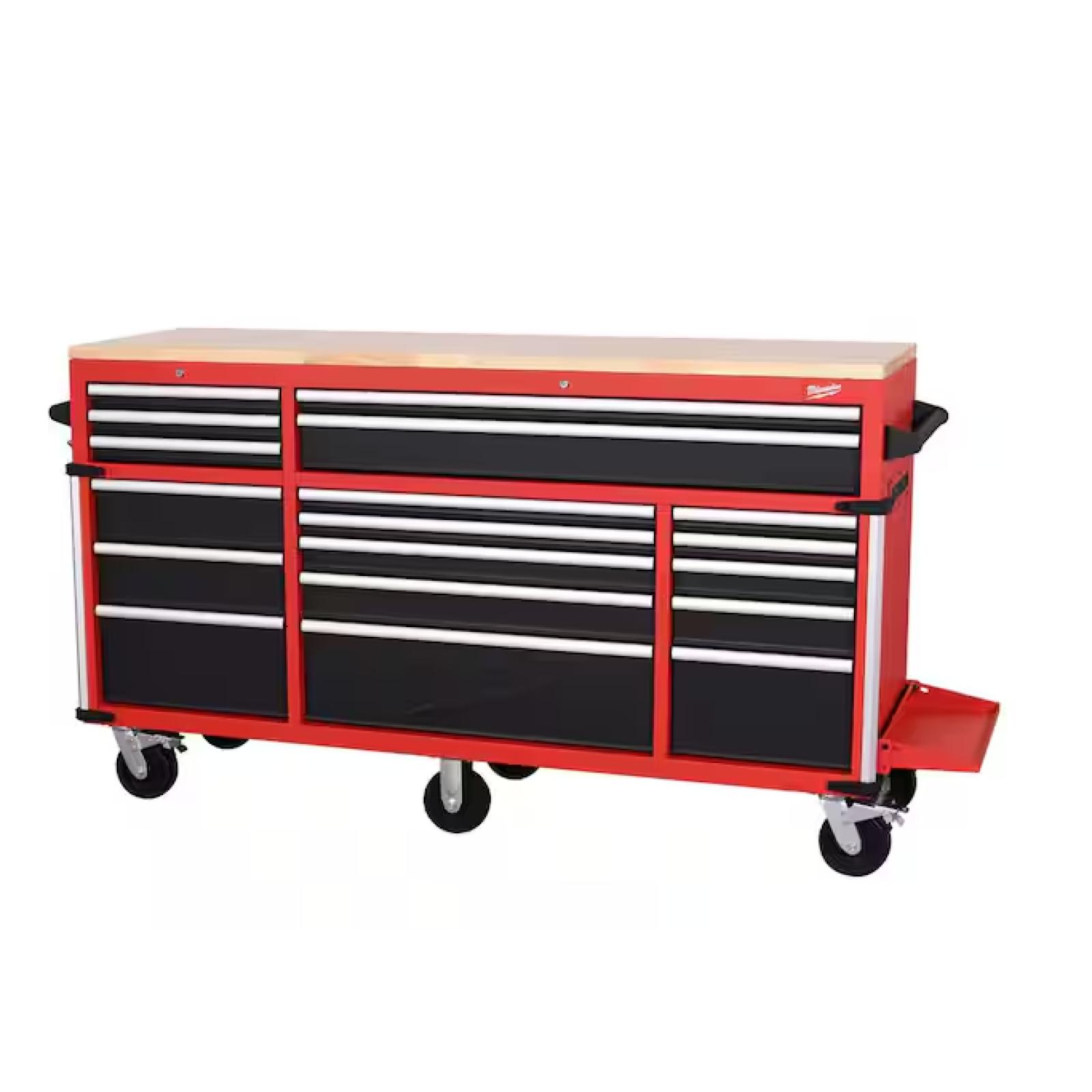 DALLAS LOCATION - Milwaukee High Capacity 72 in. W x 22 in. D 18-Drawer Mobile Workbench with Solid Wood Top