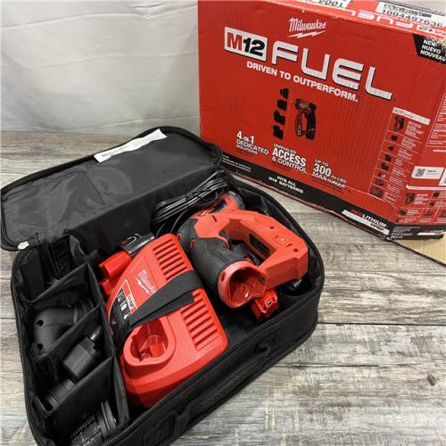 AS-IS MILWAUKEE M12 FUEL 12V Lithium-Ion Brushless Cordless 4-in-1 Installation 3/8 in. Drill Driver Kit with 4-Tool Heads