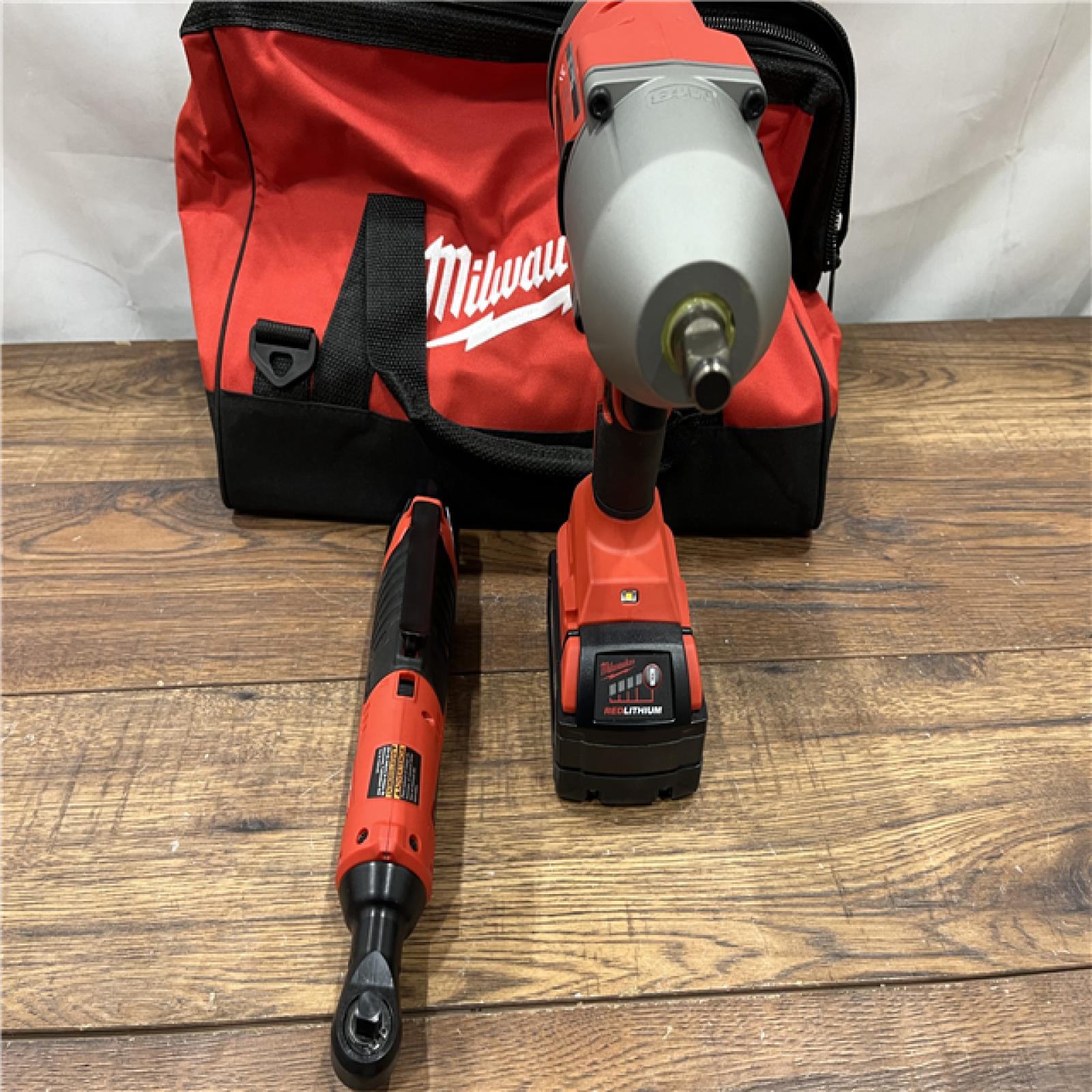 AS IS M12/M18 12/18V Lithium-Ion Cordless 3/8 in. Ratchet and 1/2 in. High Torque Impact Wrench with Friction Ring Combo Kit