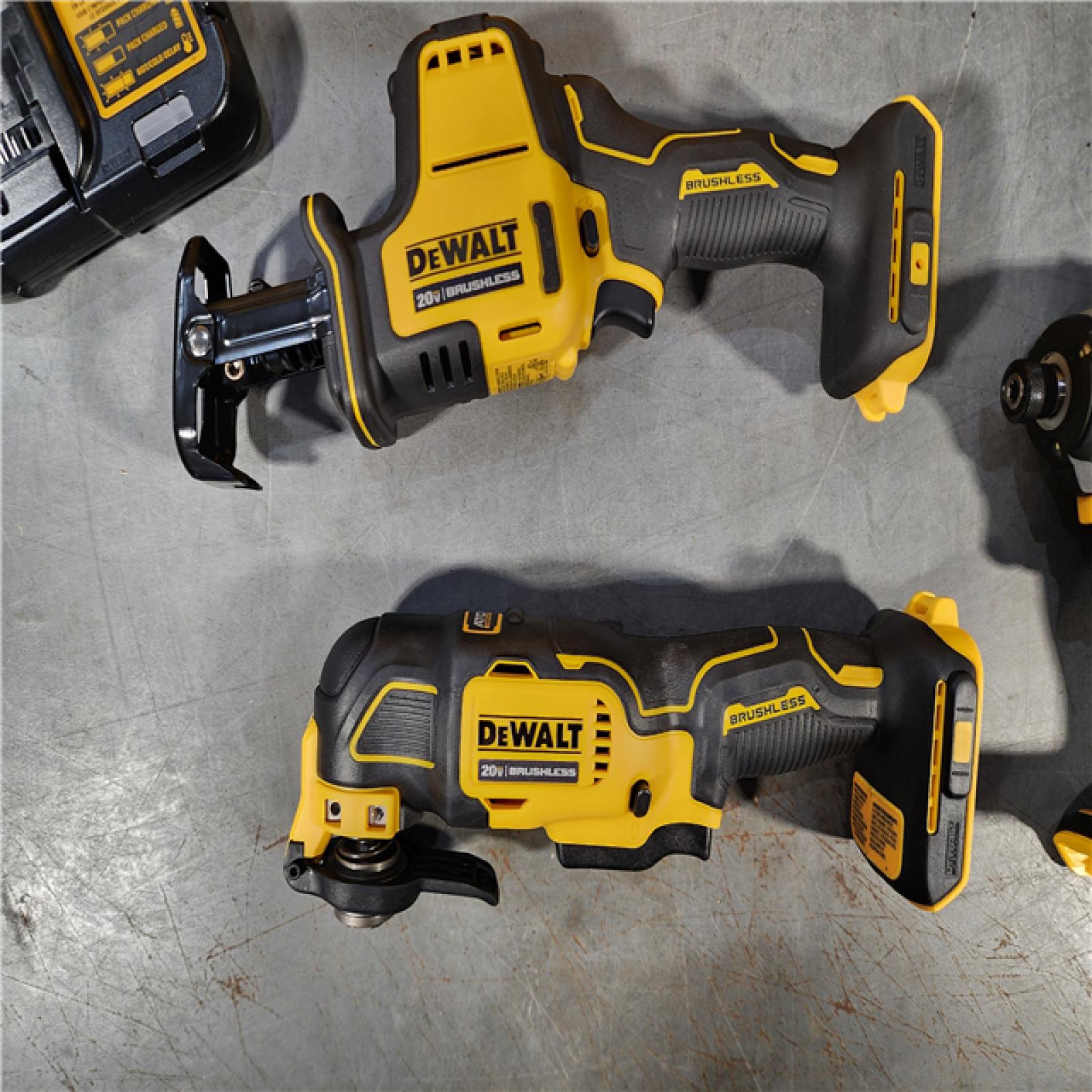 HOUSTON LOCATION - AS-IS DeWalt 20V MAX ATOMIC Cordless Brushless 4 Tool Combo Kit