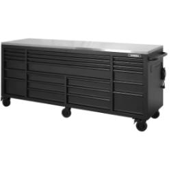 DALLAS LOCATION -  Husky Tool Storage 84 in. W x 24 in. D Heavy Duty Mobile Workbench Tool Chest with Stainless Steel Work Top in Matte Black