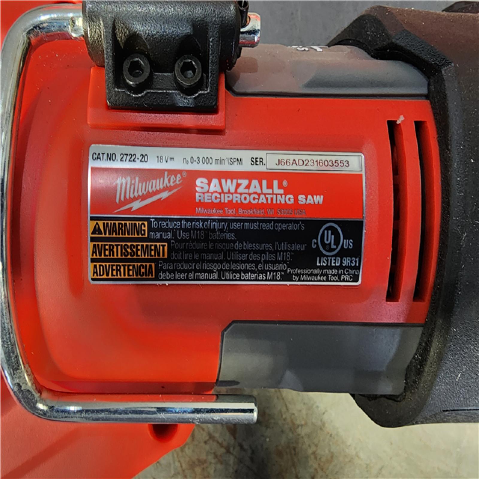 HOUSTON LOCATION - AS-IS Milwaukee M18 Fuel 18V Brushless Super Sawzall Reciprocating Saw 2722-20 (Bare Tool)