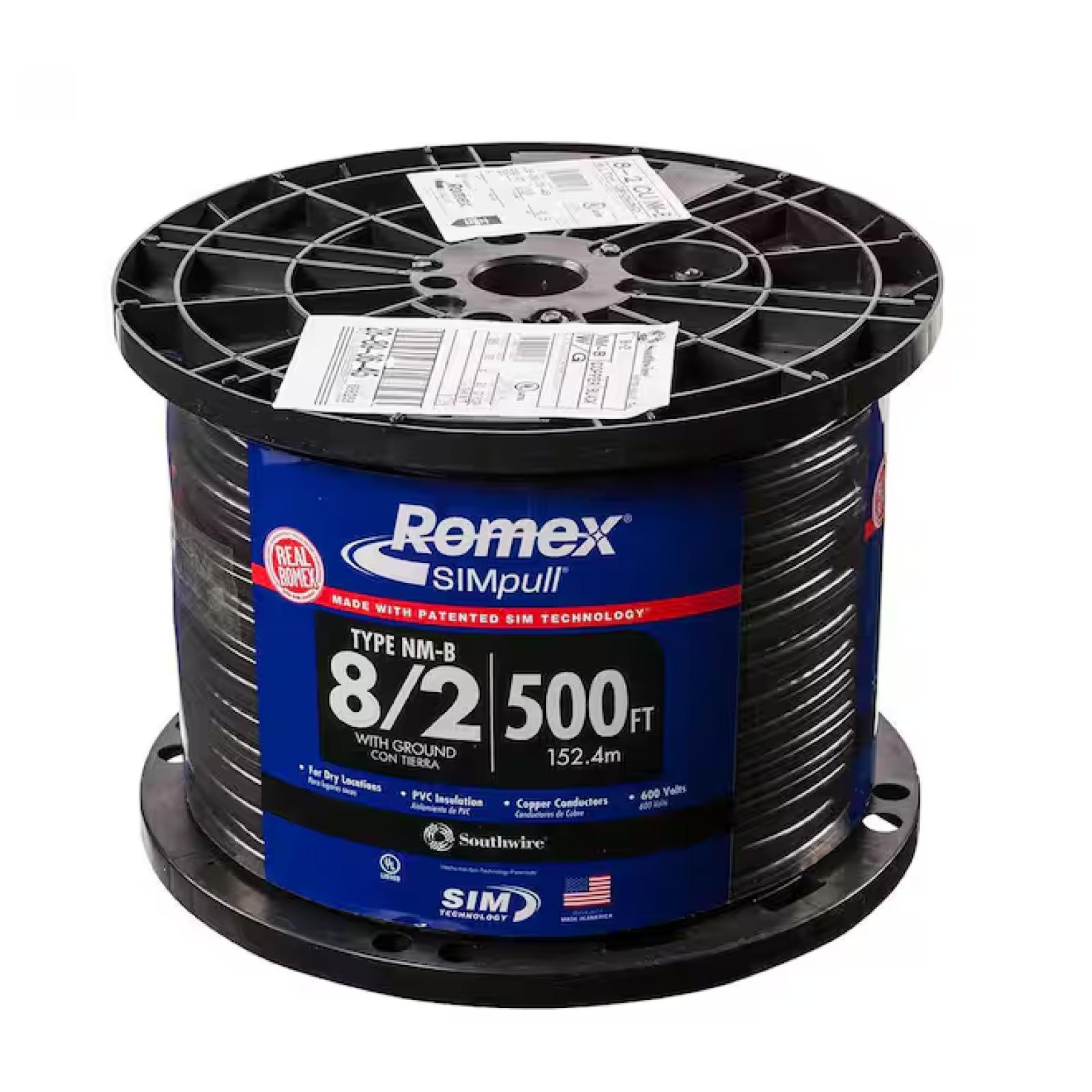 DALLAS LOCATION - SOUTHWIRE 500 ft. 8/2 Black/Red Stranded Romex SIMpull CU NM-B W/G Wire