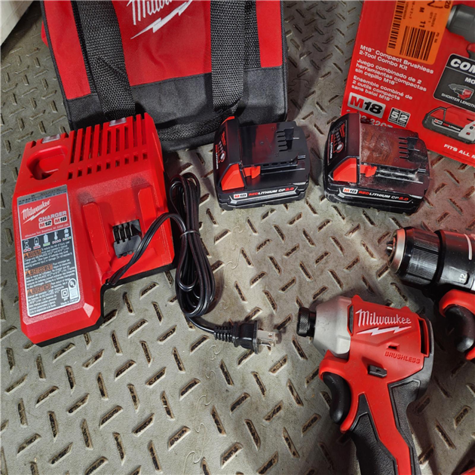 HOUSTON LOCATION - AS-IS M18 18V Lithium-Ion Brushless Cordless Compact Drill/Impact Combo Kit (2-Tool) W/(2) 2.0 Ah Batteries, Charger & Bag