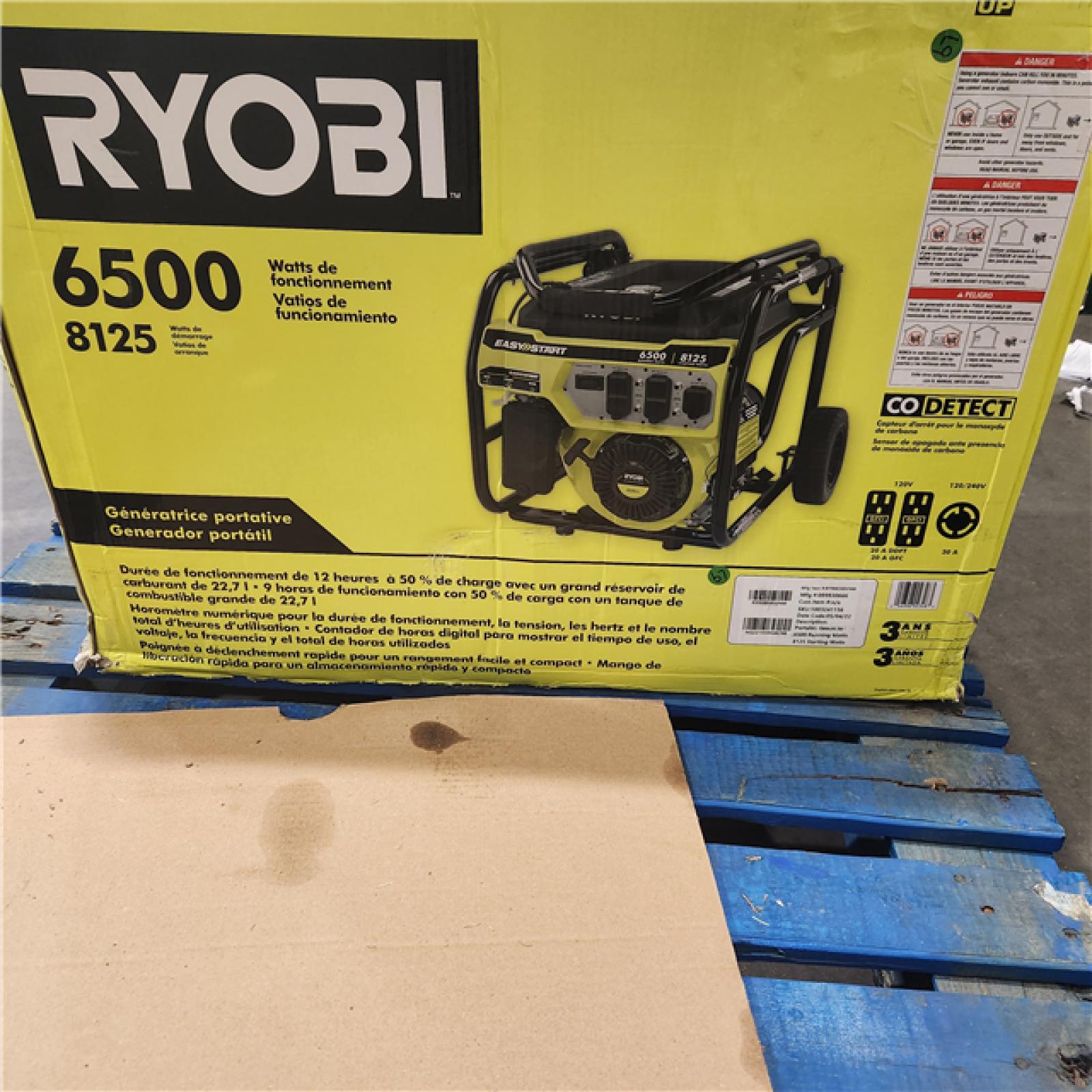 Dallas Location - As-Is RYOBI 6,500-Watt Gasoline Powered Portable Generator