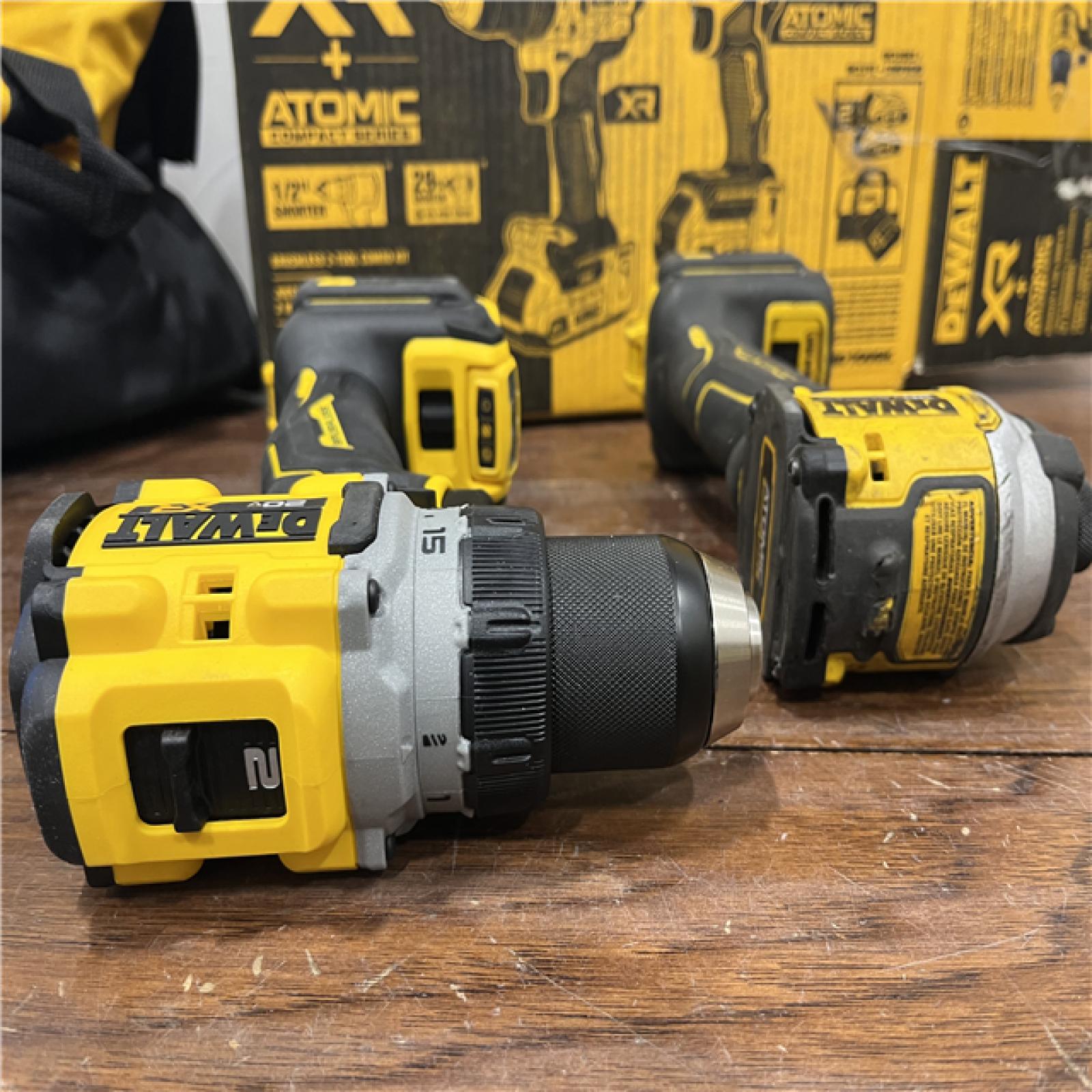 AS-ISDEWALT 20V MAX XR Cordless Drill/Driver, ATOMIC Impact Driver 2 Tool Combo Kit, (2) 2.0Ah Batteries, Charger, and Bag