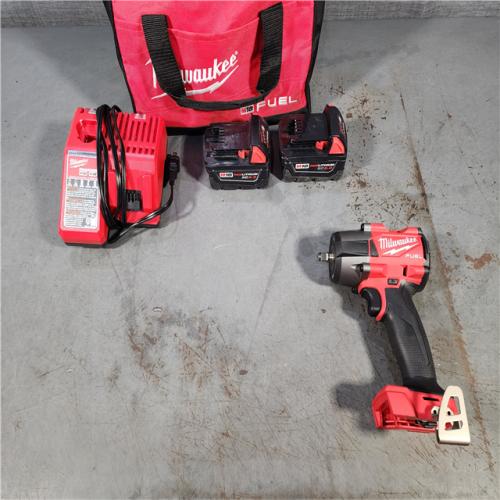 HOUSTON LOCATION - AS-IS Milwaukee M18 FUEL GEN-2 18V Lithium-Ion Mid Torque Brushless Cordless 3/8 in. Impact Wrench with Friction Ring Kit W/ (2) BATTERY, CHARGER, AND TOOL BAG