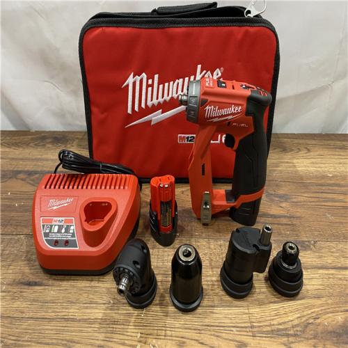 AS IS Milwaukee M12 FUEL 12V Lithium-Ion Brushless Cordless 4-in-1 Installation 3/8 in. Drill Driver Kit with 4-Tool Heads