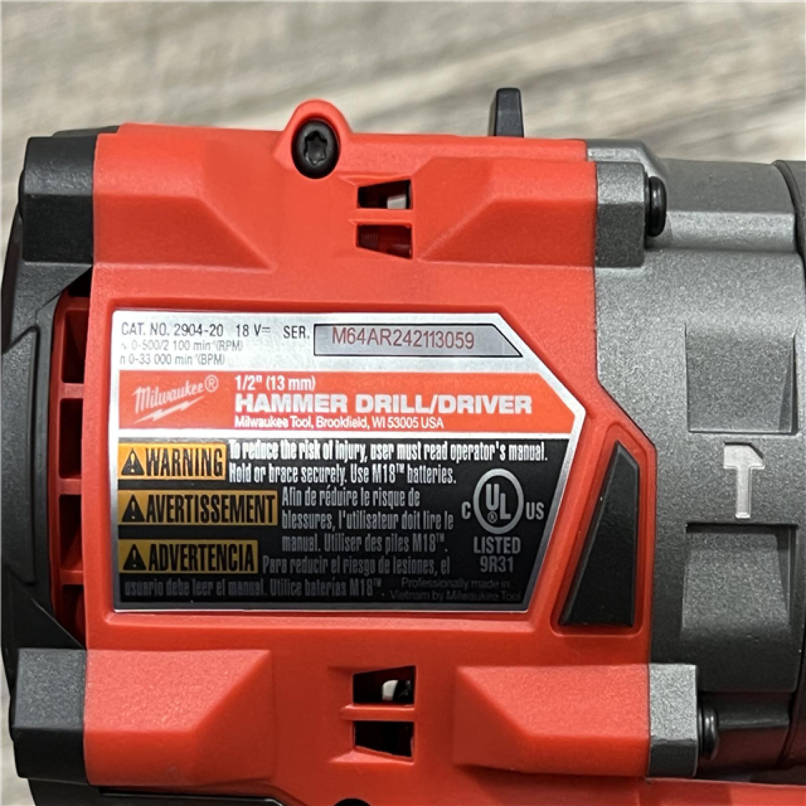 AS-IS Milwaukee 2904-22 Hammer Drill Driver Kit with Batteries  Charger & Tool Case  Red