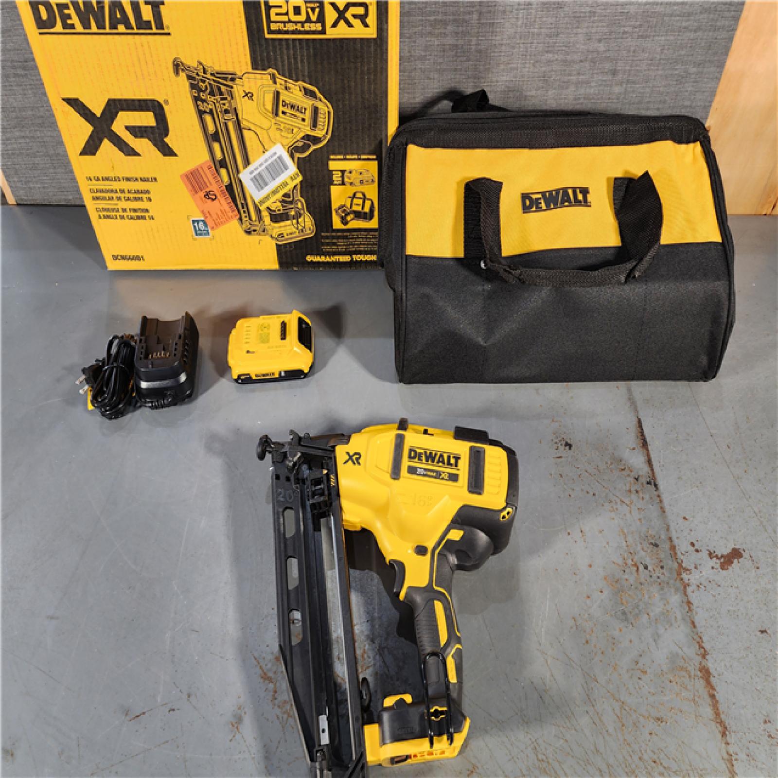 HOUSTON LOCATION - AS-IS (APPEARS LIKE NEW) DeWalt DCN660D1 20V 16 Gauge Cordless Angled Finish Nailer Kit W/ 2Ah Battery