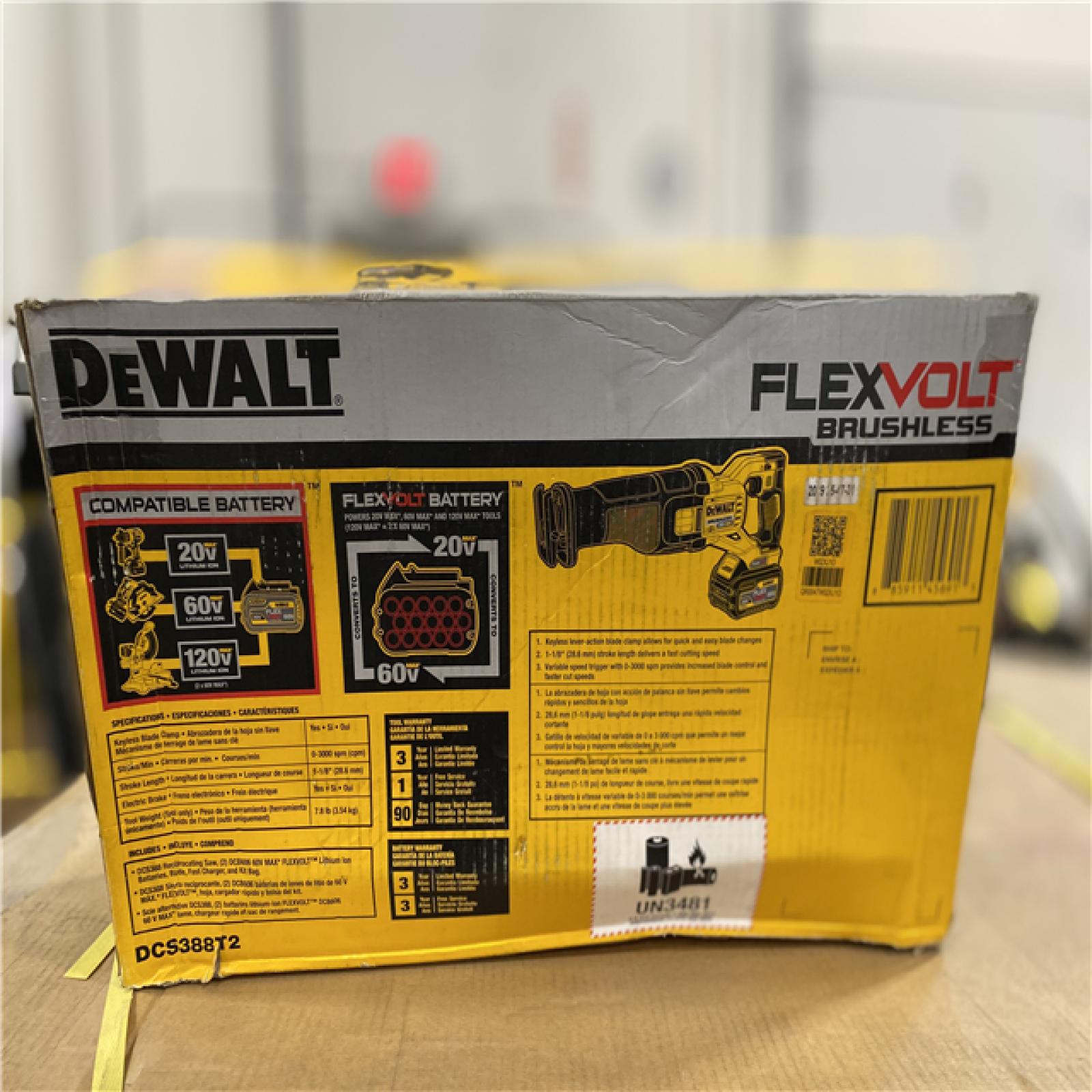 NEW! - Dewalt Flexvolt 60V Max Reciprocating Saw DCS388T2 - 1 1/8 in Stroke Length - 3000 SPM