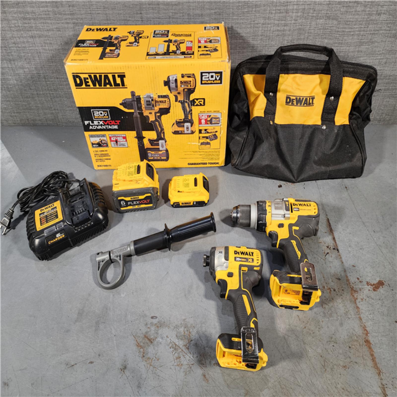 HOUSTON LOCATION - AS-IS DEWALT 20V MAX Cordless Brushless Hammer Drill/Driver 2 Tool Combo Kit with FLEXVOLT ADVANTAGE