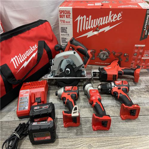 AS-IS Milwaukee M18 18-Volt Lithium-Ion Cordless Combo Tool Kit (5-Tool) with (1) 3.0Ah and (1) 1.5Ah Battery, (1) Charger, (1) Tool Bag