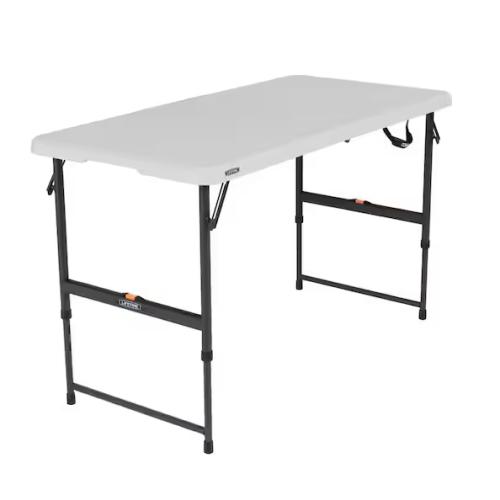 DALLAS LOCATION - Lifetime 4 ft. One Hand Adjustable Height Fold-in-Half Resin Table; Almond PALLET - (35 UNITS)