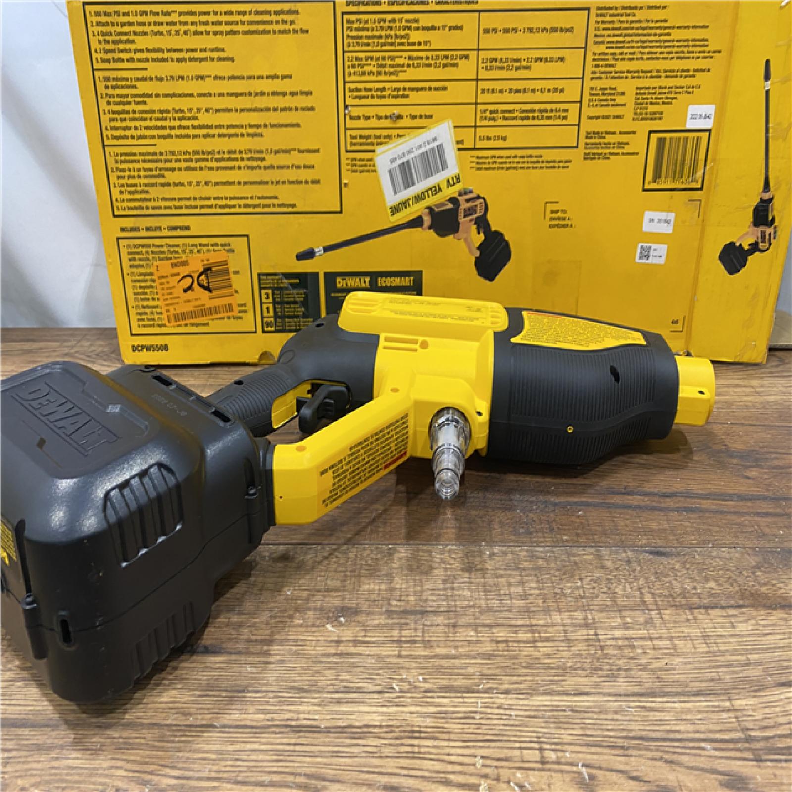 AS IS Dewalt 20V 550 PSI  1 GPM Cordless Power Cleaner W/ 4 Nozzles Tool-Only DCPW550B