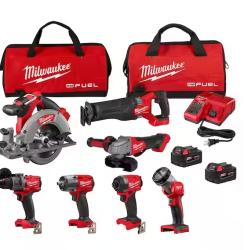 NEW! -Milwaukee M18 FUEL 18V Lithium-Ion Brushless Cordless Combo Kit with Two 5.0 Ah Batteries, 1 Charger, 2 Tool Bags (7-Tool)