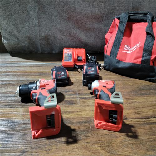 CALIFORNIA AS-IS MILWAUKEE M18 COMPACT BRUSHLESS 2-TOOL COMBO KIT(BATTERIES,CHARGER,AND BAG INCLUDED)