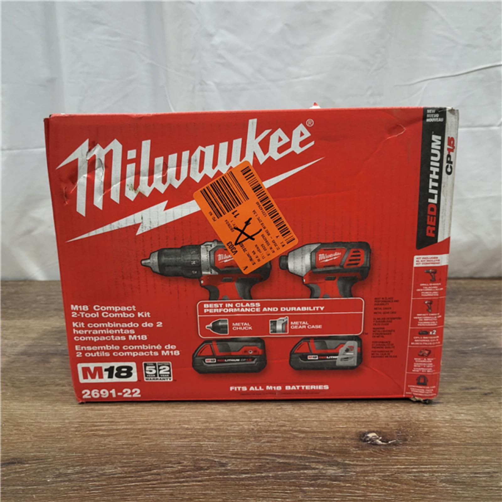 AS-IS Milwaukee M18 18V Cordless Brushed 2 Tool Drill/Driver and Impact Driver Kit