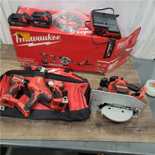 AS-IS Milwaukee M18 18-Volt Lithium-Ion Brushless Cordless Combo Kit (4-Tool) with 2-Batteries, 1-Charger and Tool Bag