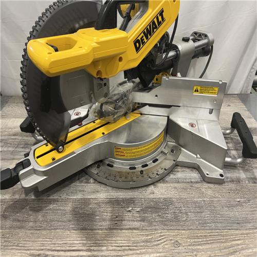 AS-IS DEWALT 15 Amp Corded 12 in. Double Bevel Sliding Compound Miter Saw with XPS Technology, Blade Wrench and Material Clamp