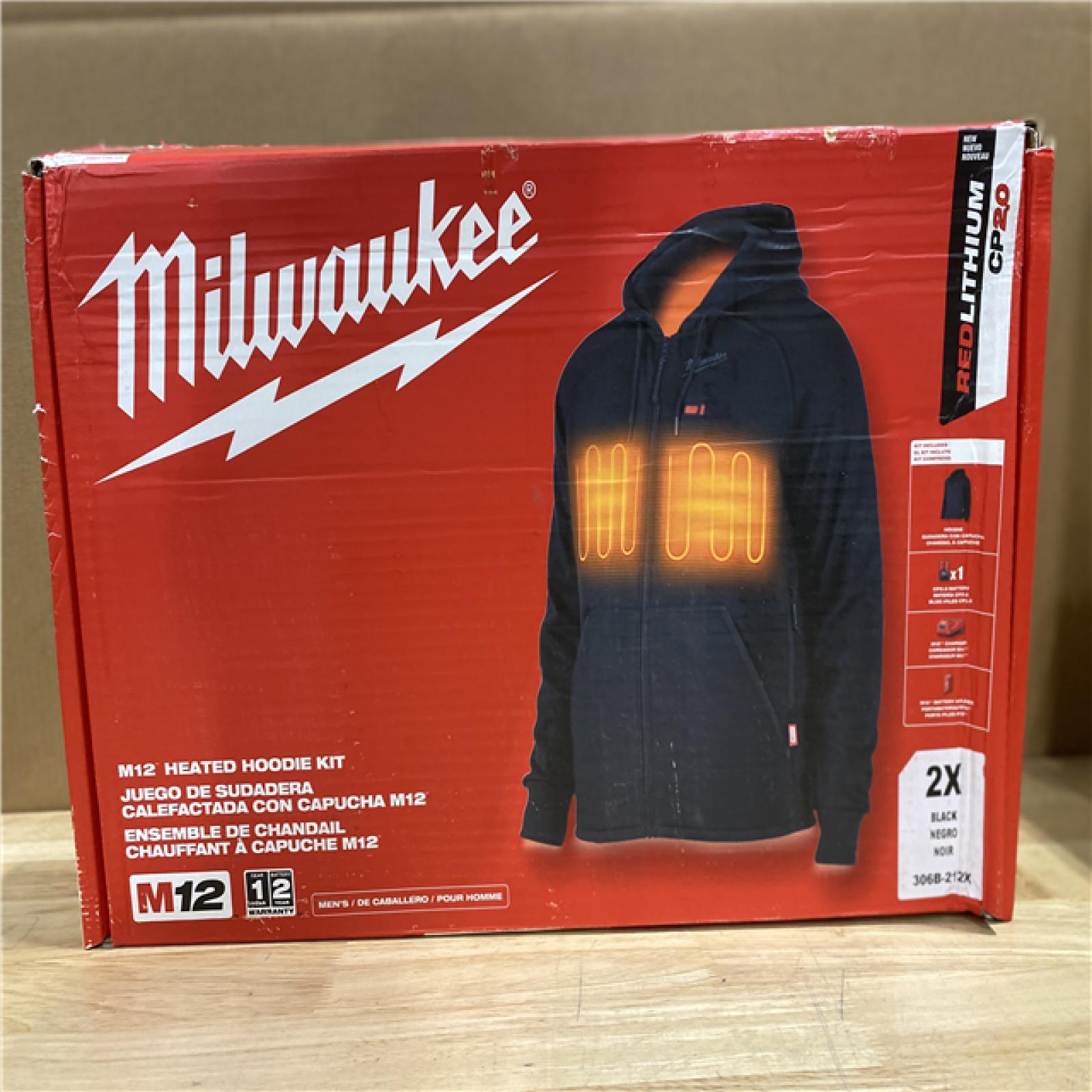 NEW! - Milwaukee Men's 2X-Large M12 12-Volt Lithium-Ion Cordless Black Heated Jacket Hoodie Kit with (1) 2.0 Ah Battery and Charger