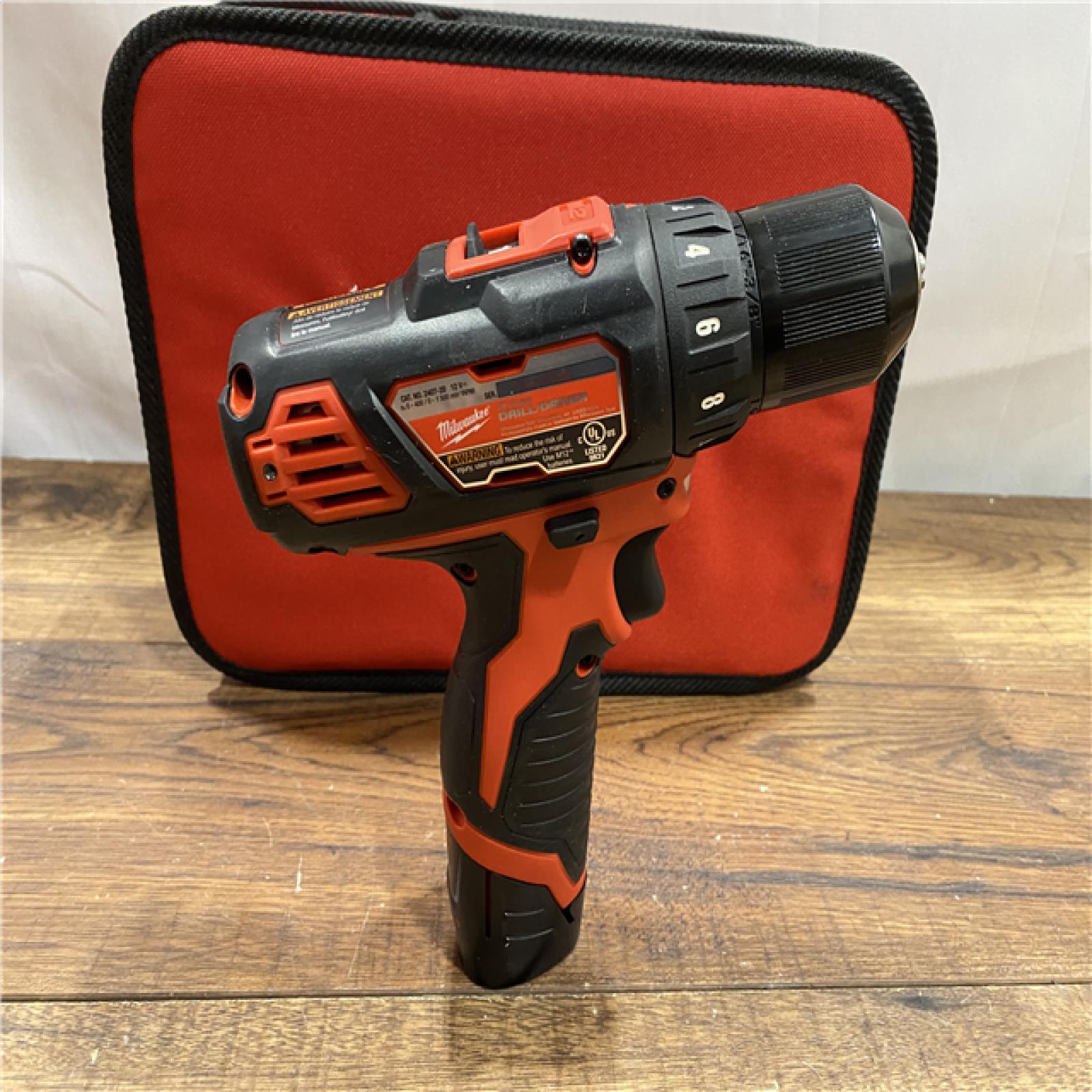 AS IS M12 12V Lithium-Ion Cordless 3/8 in. Drill/Driver Kit with Two 1.5 Ah Batteries, Charger and Tool Bag