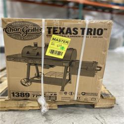 DALLAS LOCATION - Char-Griller Texas Trio 4-Burner Dual Fuel Grill with Smoker in Black