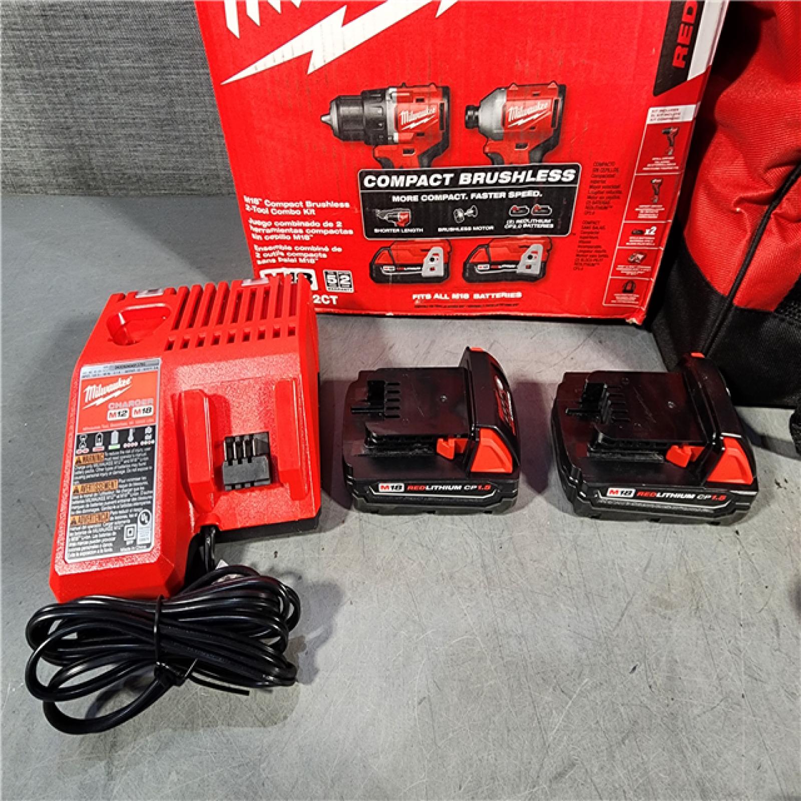 HOUSTON LOCATION - AS-IS M18 18V Lithium-Ion Brushless Cordless Compact Drill/Impact Combo Kit (2-Tool) W/(2) 2.0 Ah Batteries, Charger & Bag