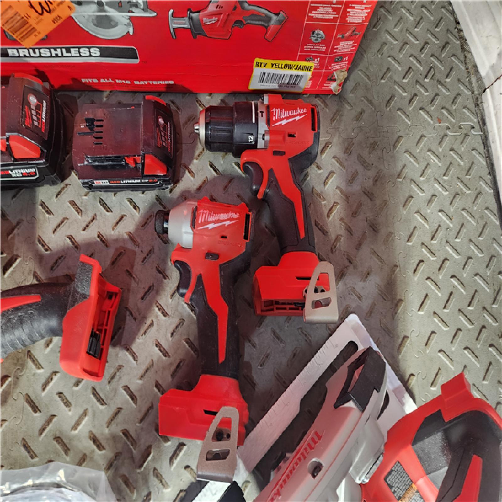 HOUSTON LOCATION - AS-IS M18 18-Volt Lithium-Ion Brushless Cordless Combo Kit (4-Tool) with 2-Batteries, 1-Charger and Tool Bag