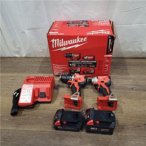 AS-IS M18 18-Volt Lithium-Ion Brushless Cordless Compact Hammer Drill/Impact Combo Kit (2-Tool) with (2) Batteries, Bag